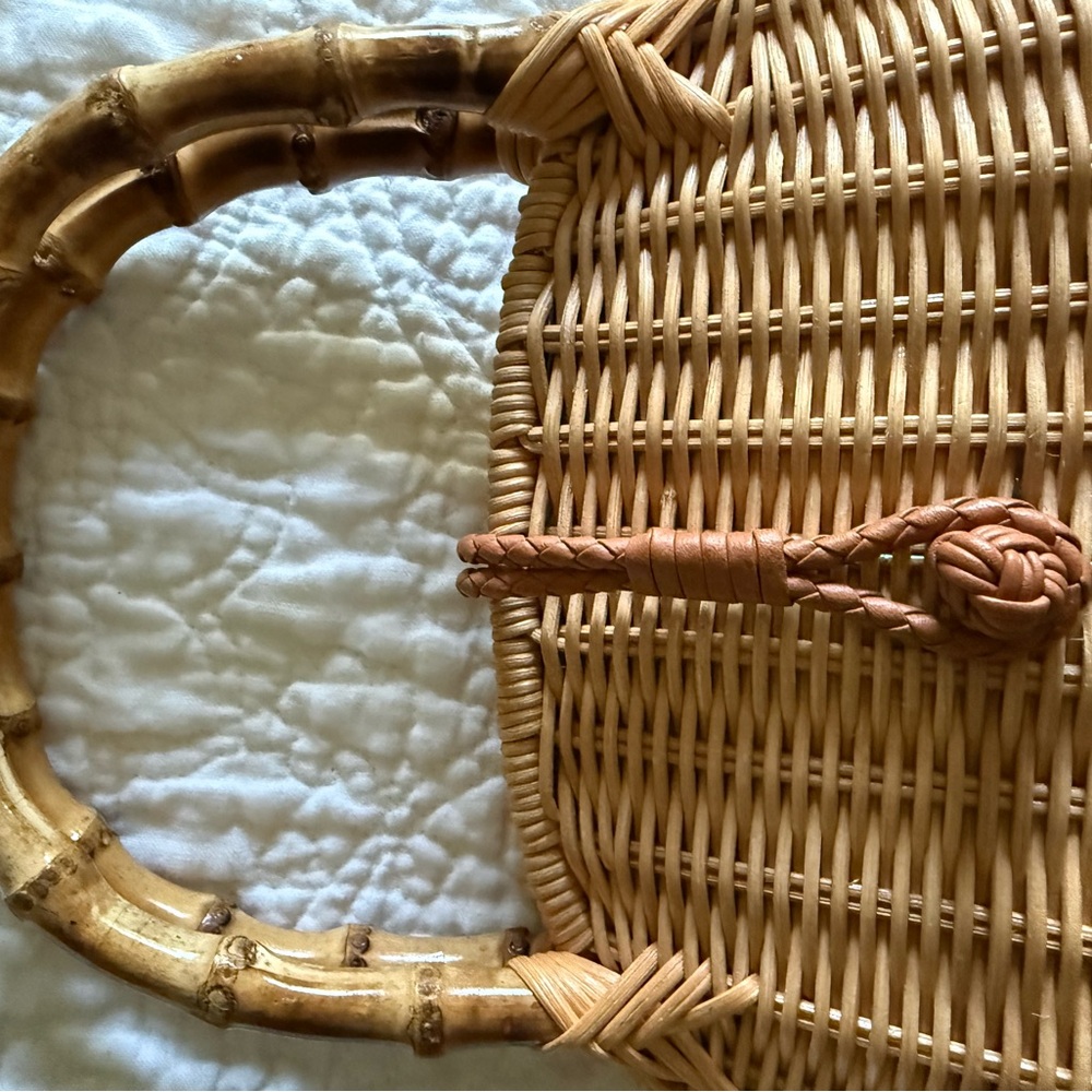 J. McLaughlin Wicker Top Handle Handbag with Bamboo Handle - Picture 5 of 6